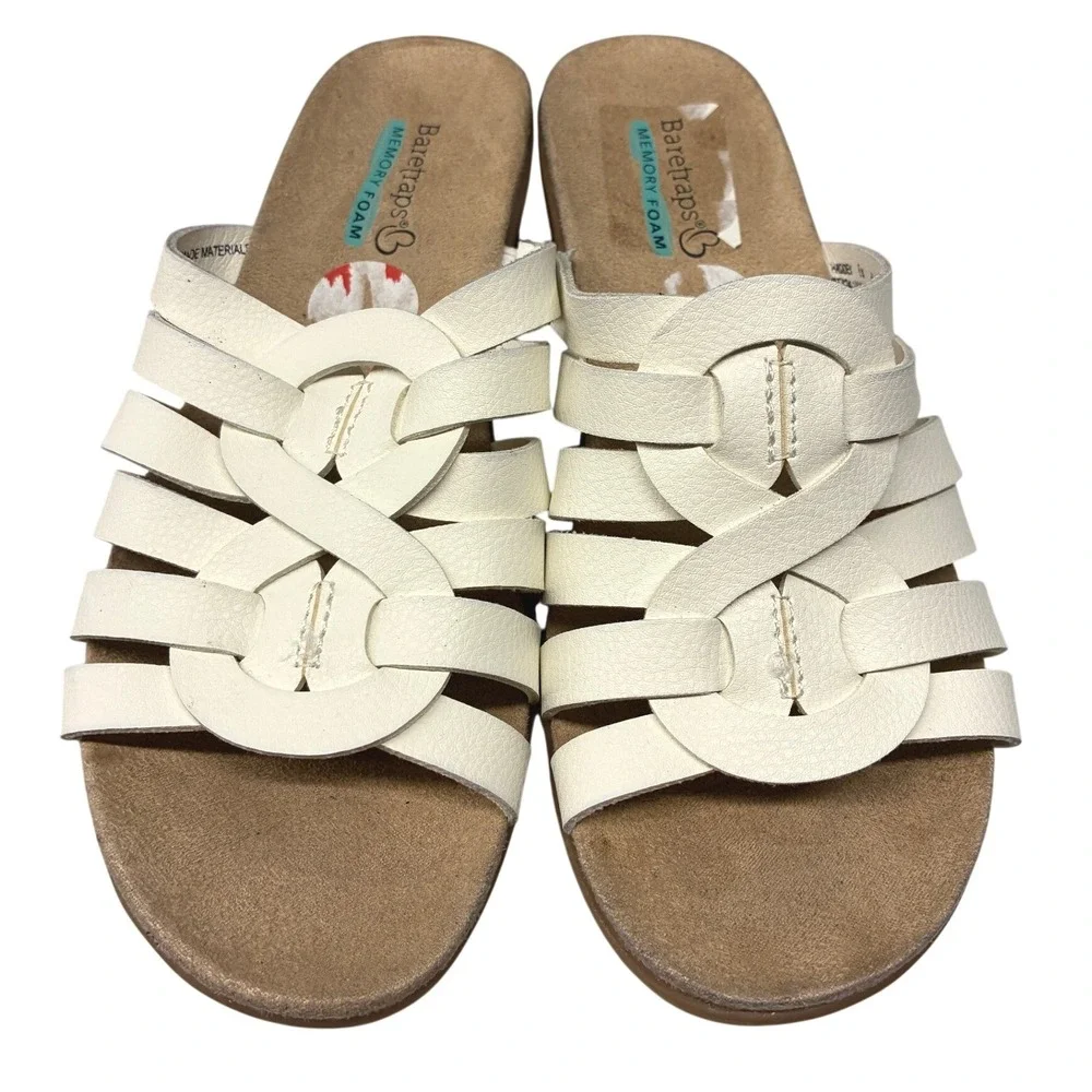 Baretraps Haddey Wedge Slide Sandals Womens 6 Cream White Memory Foam Comfort